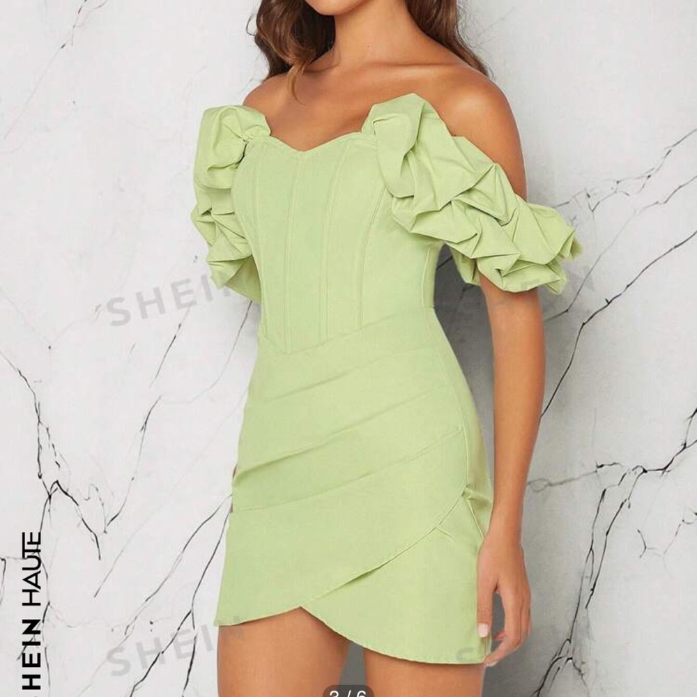 Sage Off Shoulder Ruffle Dress - Picture 2 of 3